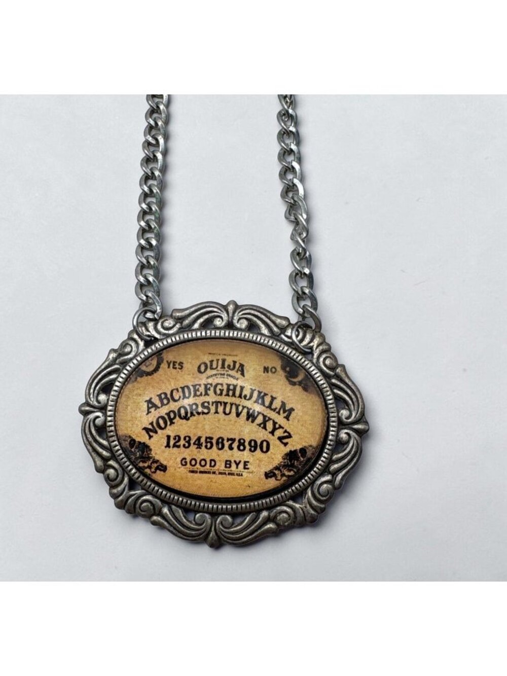 Ouija Board Inspired Pendant Necklace Silver Tone Gothic Halloween Occult Punk